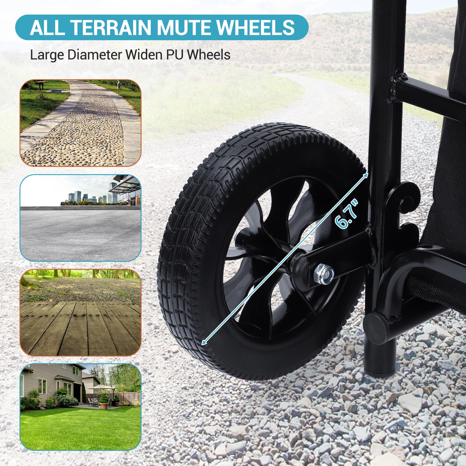 Chariot de courses pliable 2 en 1 Garvee avec siège, sac étanche de 123 L, capacité de charge de 60 kg, cadre en métal, roues tout-terrain de 17 cm, pliable pour les courses et les activités de plein air, noir