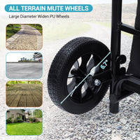 Chariot de courses pliable 2 en 1 Garvee avec siège, sac étanche de 123 L, capacité de charge de 60 kg, cadre en métal, roues tout-terrain de 17 cm, pliable pour les courses et les activités de plein air, noir