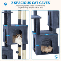 Garvee Arbre à Chat 155 cm Multi-Niveaux pour Grands Chats, Grande Plateforme, 2 Niches Spacieuses, Sisal Naturel, Jouets Suspendus, Intérieur