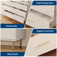 Commode élégante Garvee à 3 tiroirs, blanche avec détails dorés, pour chambre et salon, design minimaliste, construction robuste