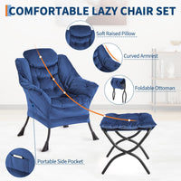 Fauteuil relax Garvee avec ottoman, repose-pieds pliable, structure en acier, ergonomique, bleu foncé, pour salon et bureau