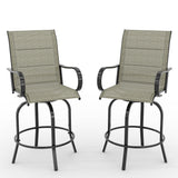 Garvee Lot de 2 tabourets de bar extérieurs pivotants 360°, assise 70cm, textilène brun rembourré, dossier haut et accoudoirs - Brun & rembourré