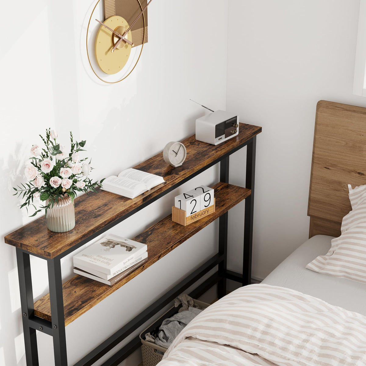 Garvee Console étroite 15 cm, table de canapé 2 niveaux avec étagère réglable, idéale salon, entrée et couloir, marron rustique