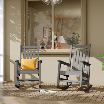 Garvee Fauteuil à bascule d’extérieur en HDPE gris, résistant aux intempéries, assise ergonomique 51 cm, capacité 158 kg
