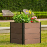 Garvee Jardinière surélevée aspect bois 64 × 64 × 58 cm, bac composite durable avec fond et drainage, gain de place, montage facile, légumes et fleurs - Marron