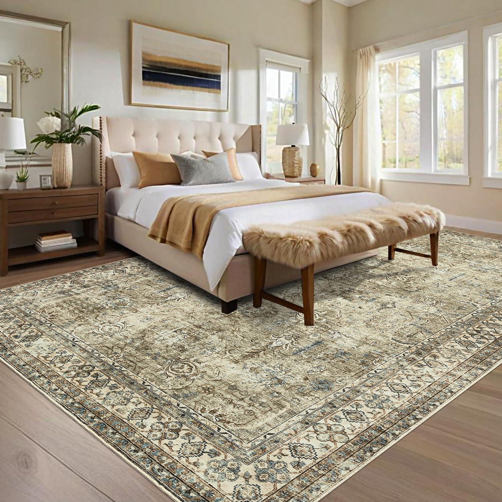 Tapis Garvee Pearl Fleece, 100 % polyester, lavable, pour salon/cuisine, 200 x 290 cm, vert brunâtre