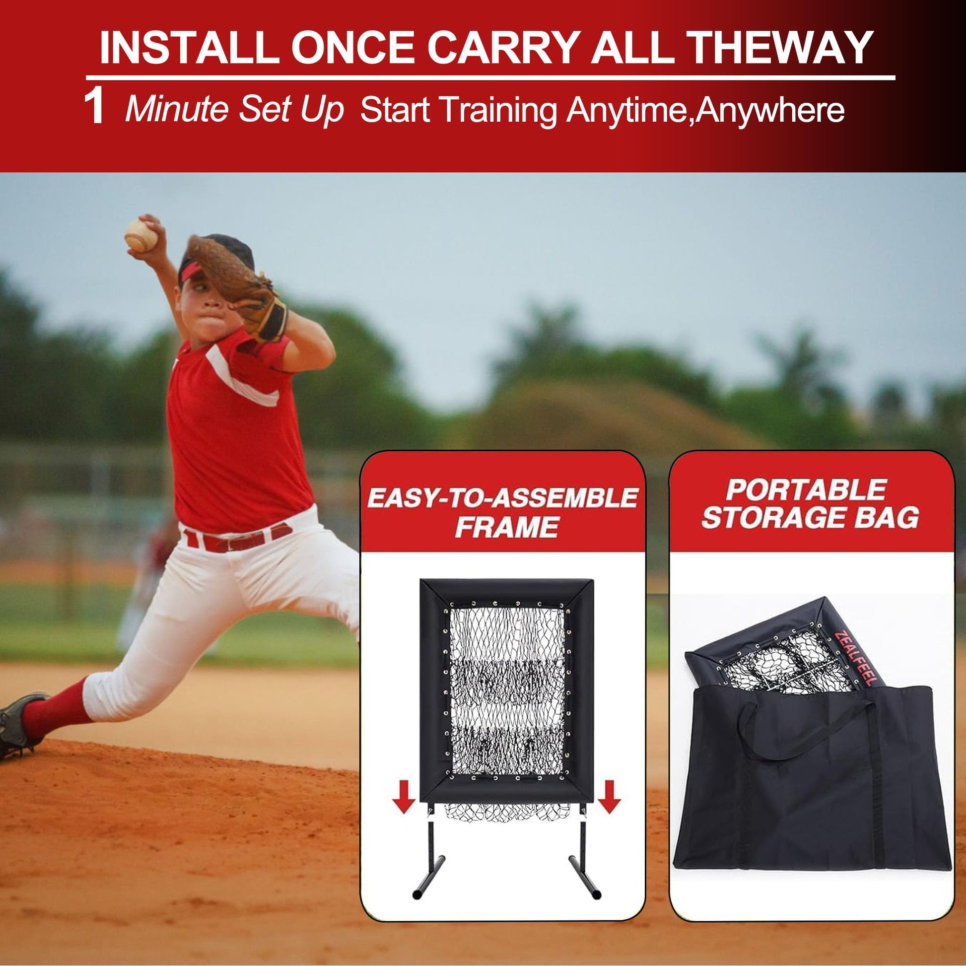 Filet de lancer de baseball Garvee à 9 trous, réglable, robuste, 7 plis, portable, pour l'entraînement au baseball et au softball, 50 x 75 cm, noir