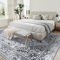 Tapis tribal persan GARVEE 200x290cm gris, lavable, antidérapant, doux, grand format, imprimé, non pelucheux, salon et chambre