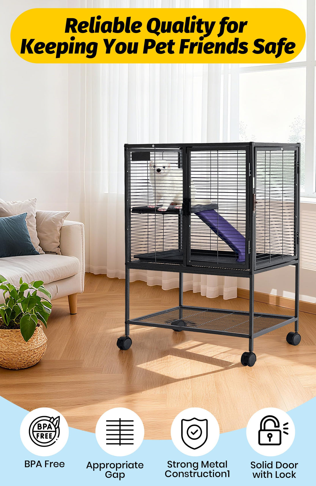 Cage Garvee pour petits animaux, en métal, 86 cm de hauteur, à plusieurs étages avec rampes et plateau amovible, pour hamsters, lapins, furets, cochons d'Inde et hérissons. Sans BPA.