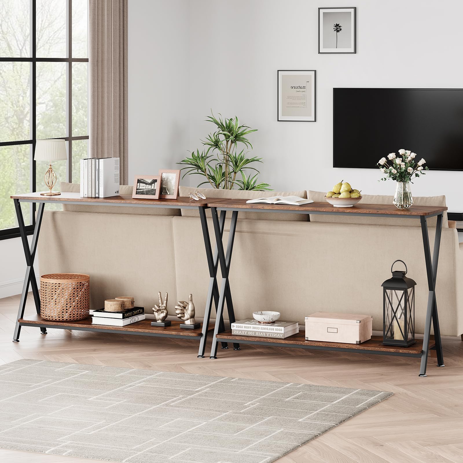Console Garvee avec étagère, table d'entrée étroite et table de canapé, salon et couloir, design moderne, durable et peu encombrante