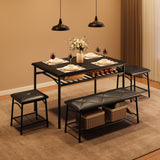 Garvee Ensemble de table à manger industrielle 4 places, plateau bois, chaises rembourrées, structure métal robuste, rangement intégré, noir - Black