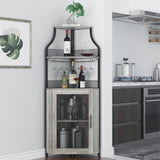 Garvee Meuble de rangement d'angle à 5 niveaux, étagères réglables, MDF et métal, porte coulissante de style grange, gris, pour cuisine et salle à manger, 47 × 45 × 154 cm - Gris