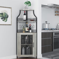 Garvee Meuble de rangement d'angle à 5 niveaux, étagères réglables, MDF et métal, porte coulissante de style grange, gris, pour cuisine et salle à manger, 47 × 45 × 154 cm