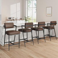 Ensemble de 2 tabourets de bar Garvee, rembourrés, pieds en métal, dossier, repose-pieds, revêtement en similicuir, robustes, hauteur 68 cm, style rétro marron