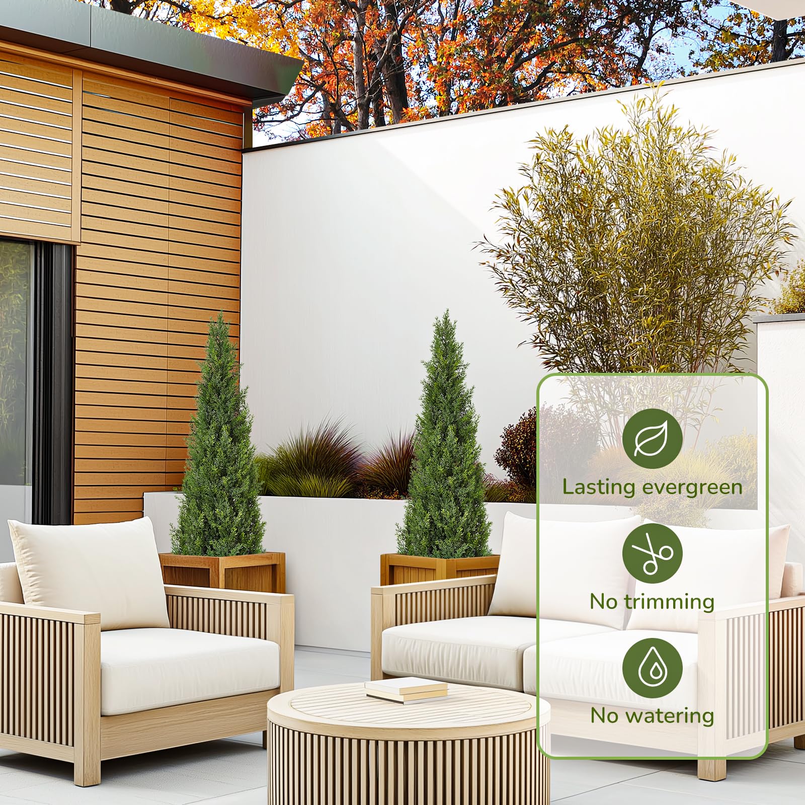 Garvee Lot de 2 arbres artificiels cèdre topiaire 122 cm, faux cyprès en pot, plantes persistantes décoratives pour intérieur, terrasse, porche et jardin