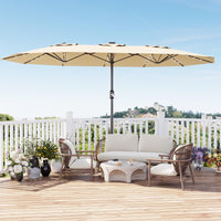 Garvee Parasol de Jardin 270 × 450 cm avec LED et Recharge Solaire, Protection UV, Toile Polyester Imperméable, Cadre en Fer Antirouille, Inclinaison Réglable