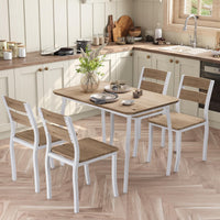 Ensemble table et chaises de salle à manger Garvee pour 4 personnes, structure en métal, design d'angle, chaises ergonomiques, bois, blanc, gain de place pour les petites pièces