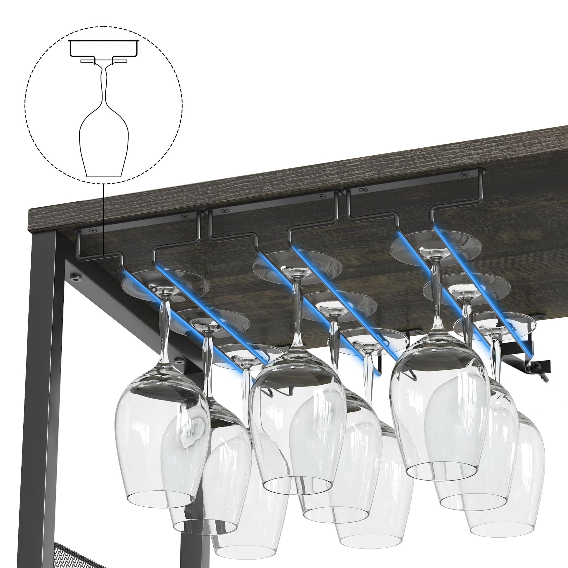 Meuble bar à vin Garvee à 3 niveaux avec casier à bouteilles amovible et porte-verres, idéal pour la cuisine et le salon. Dimensions : 69 cm (L) x 35 cm (P) x 92 cm (H). Matériaux : MDF et fer.