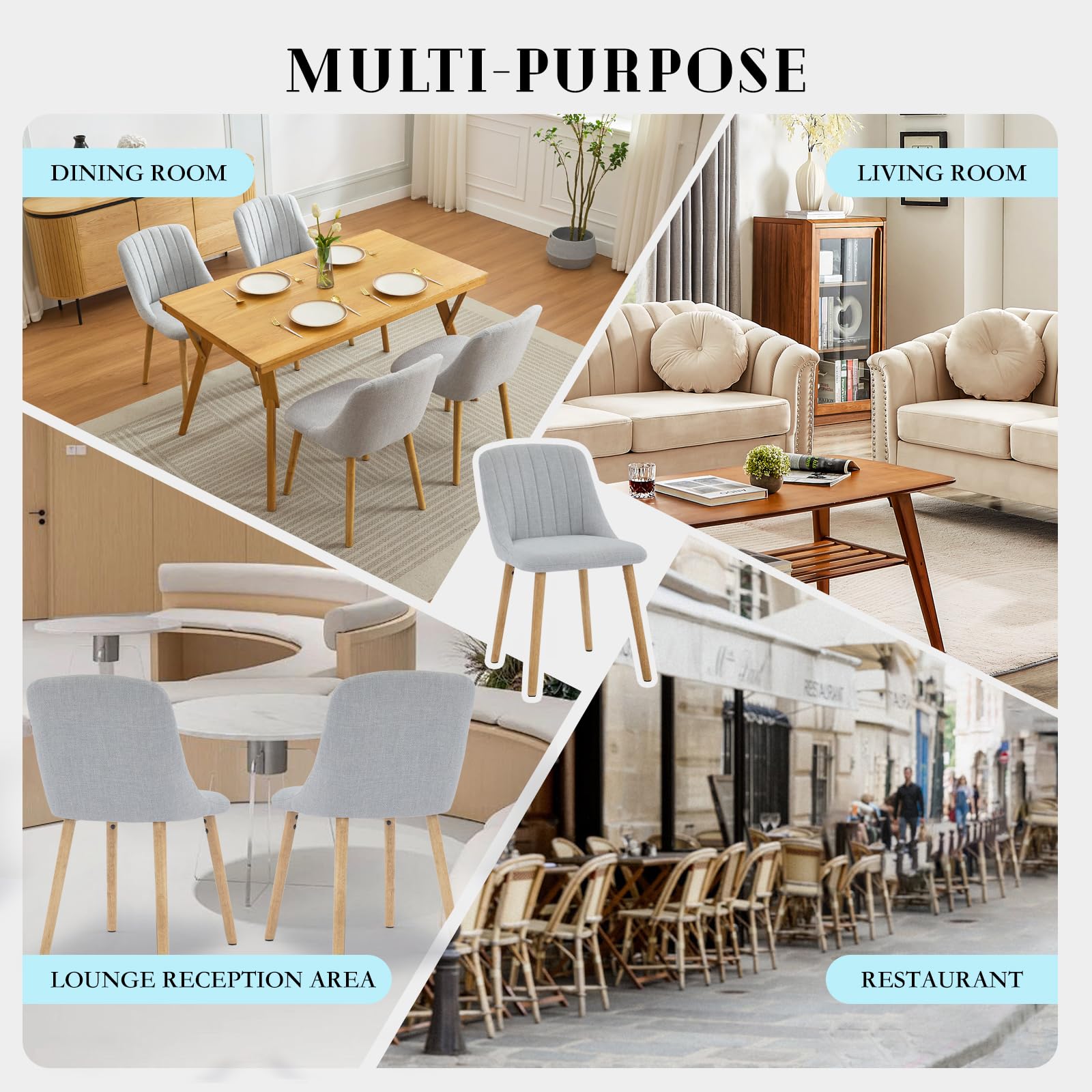 Garvee Ensemble de 2 chaises de salle à manger avec revêtement en tissu moderne, dossier ergonomique, structure en chêne massif, pieds antidérapants, supporte jusqu'à 136 kg, coloris neutre. Idéales pour la cuisine et la salle à manger.