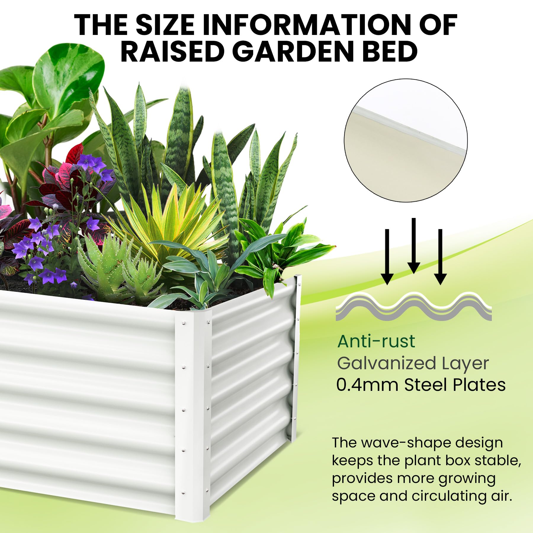 Jardinière surélevée galvanisée Garvee 180 x 90 x 45 cm, 2 pièces, métal durable, fond ouvert, rebord de sécurité, stable, pour jardin et terrasse, grise