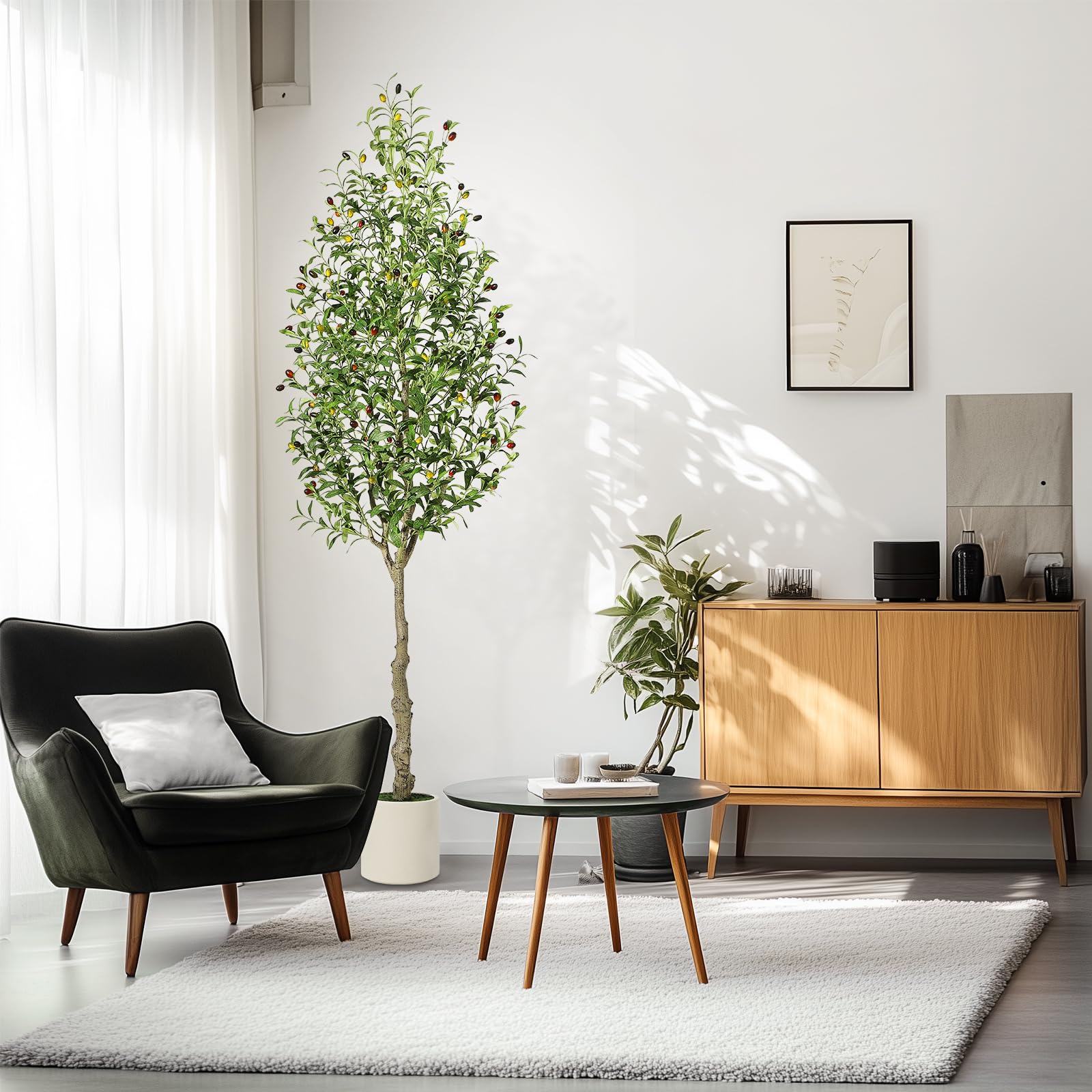 Garvee Olivier Artificiel 213 cm avec Pot Lesté au Ciment, Branches Ajustables, Décoration pour Maison et Bureau, Entretien Facile