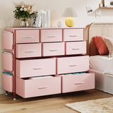 Garvee commode en tissu à 10 tiroirs avec poches latérales, 99 × 30 × 89 cm, rose - Rose