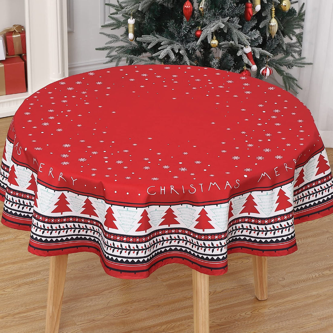 Garvee Nappe de Noël, en toile cirée imperméable avec sapin de Noël, rectangulaire, rouge, 152 cm