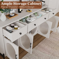 Buffet Garvee 62'' avec rangement, 3 tiroirs, 4 portes vitrées cannelées pour cuisine et salle à manger, bois et métal, robuste et polyvalent