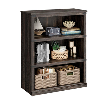 Garvee bibliothèque basse 80 × 31 × 102 cm, 4 niveaux ouverts, finition chêne, style industriel