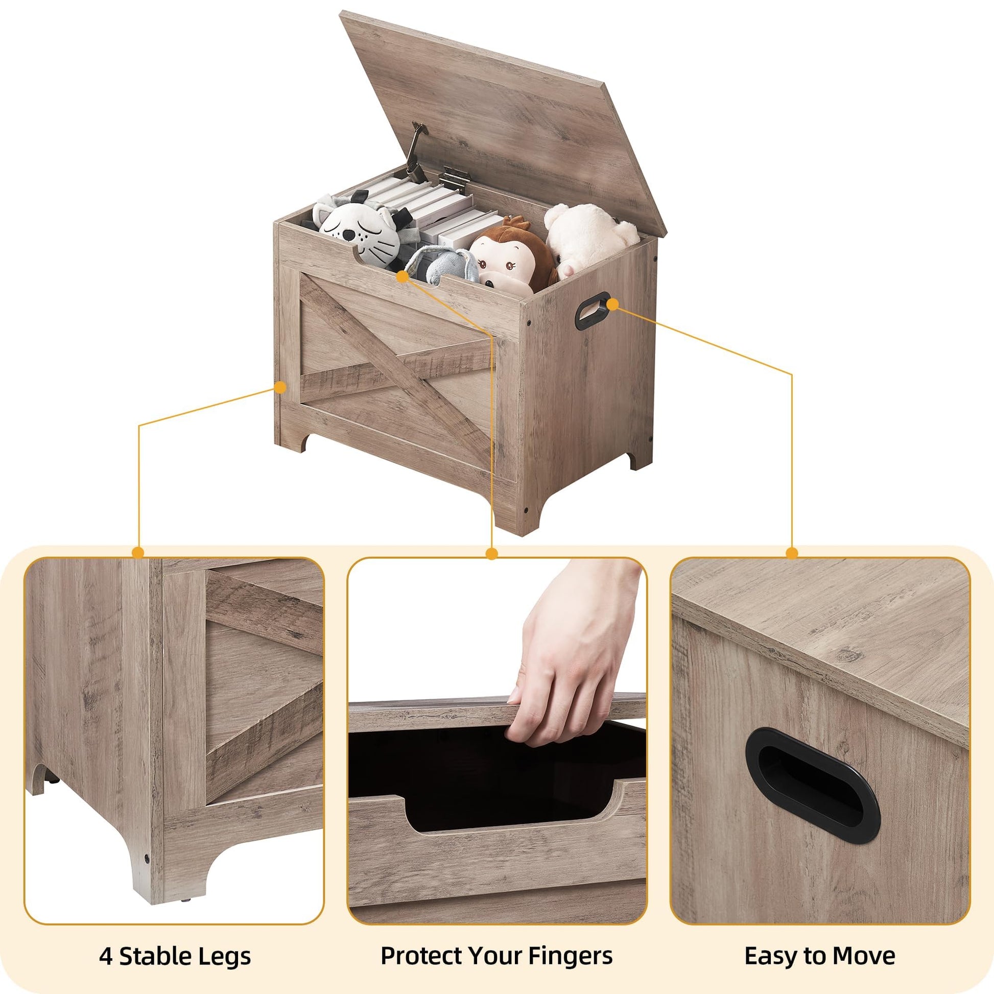 Banc de rangement Garvee avec verrou de sécurité, coffre en bois de style campagnard pour entrée et chambre, gris