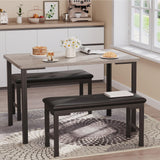 Garvee Ensemble de table à manger 3 pièces compact 110 cm avec bancs rembourrés acier bois cuisine appartement - Gris
