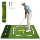 Garvee tapis de golf double turf 152 × 122 cm, surface 45mm épaisse, guide de position et lignes de swing, PE résistant, base EVA antidérapante, intérieur et extérieur