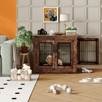 Garvee Cage pour chien style farmhouse taille moyenne, meuble d’appoint en bois robuste avec doubles portes, niche intérieure anti-mordillage pour petit/moyen chien, salon