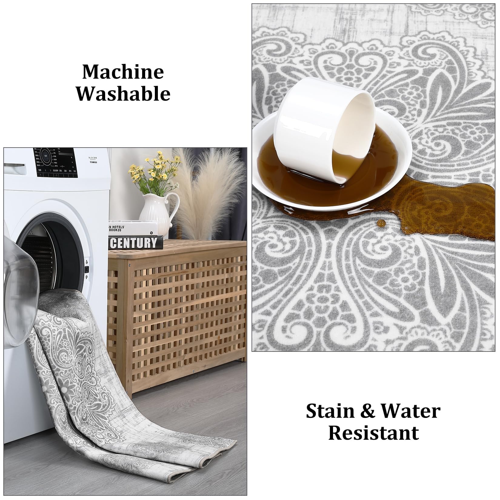 Tapis de couloir Garvee ultra-doux antidérapant style bohème pour cuisine et chambre, 80 x 150 cm, beige, lavable en machine, facile d'entretien
