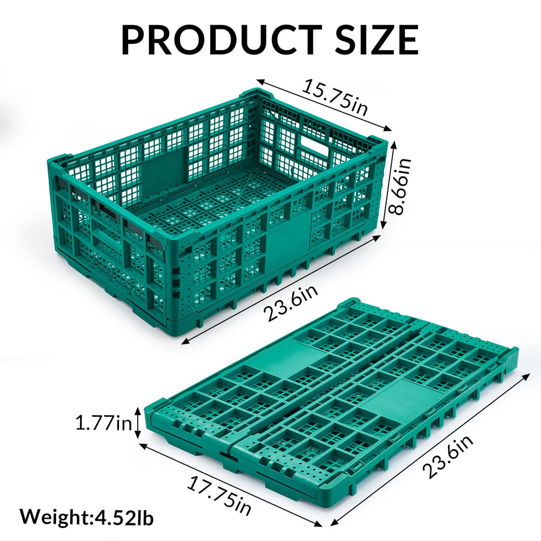 Garvee boîte à lait pliable 52 L, robuste, empilable, en polypropylène, légère et peu encombrante pour garage et bureau, 54 cm (L) × 37 cm (L) × 27 cm (H), verte