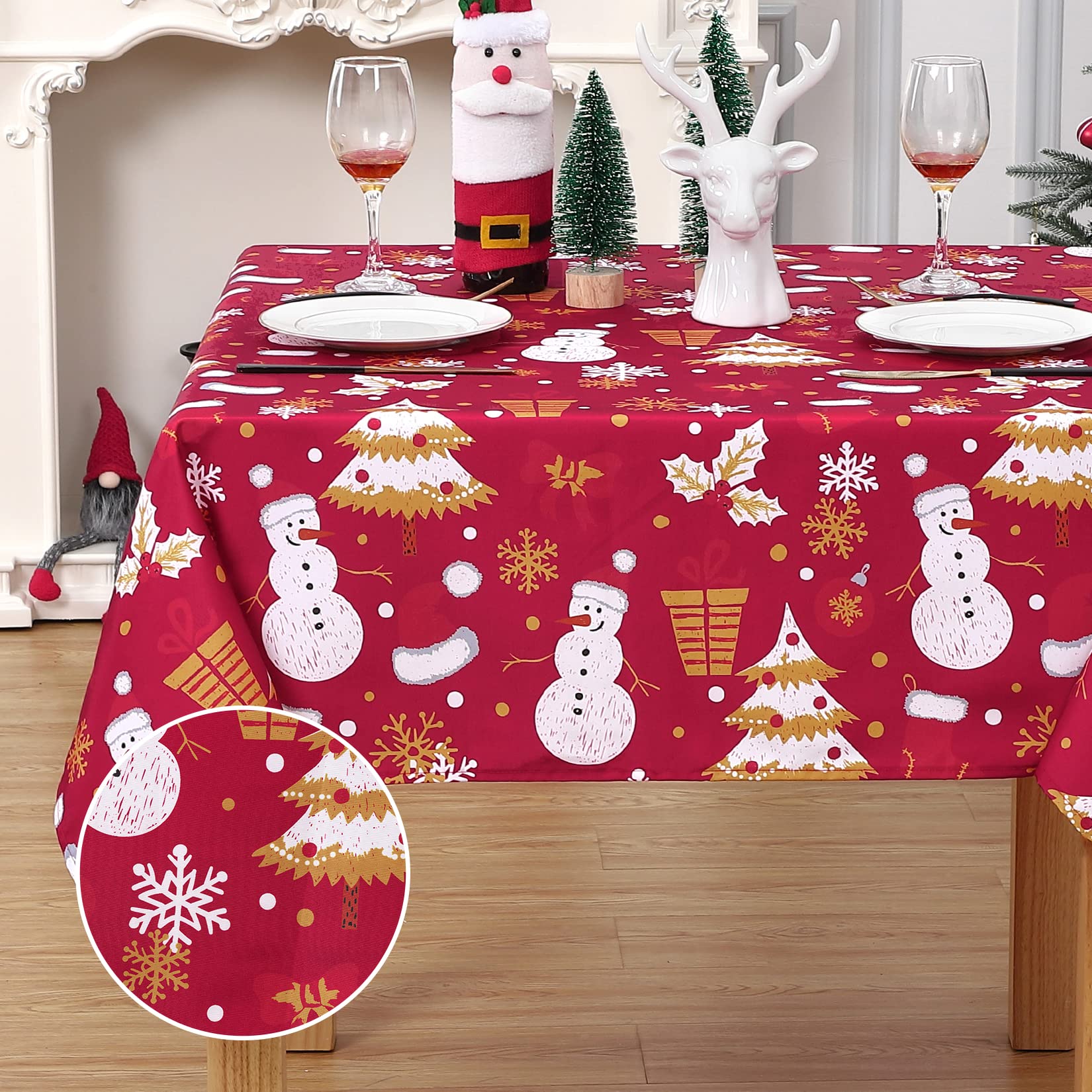 Nappe de Noël Garvee Bonhomme de neige imperméable et moderne verte 137 x 228 cm pour fête, cuisine, salon