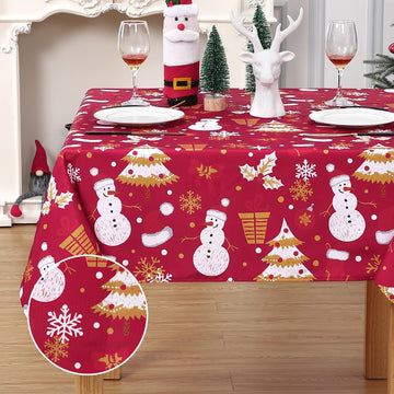 Nappe de Noël Garvee Bonhomme de neige imperméable et moderne verte 137 x 228 cm pour fête, cuisine, salon