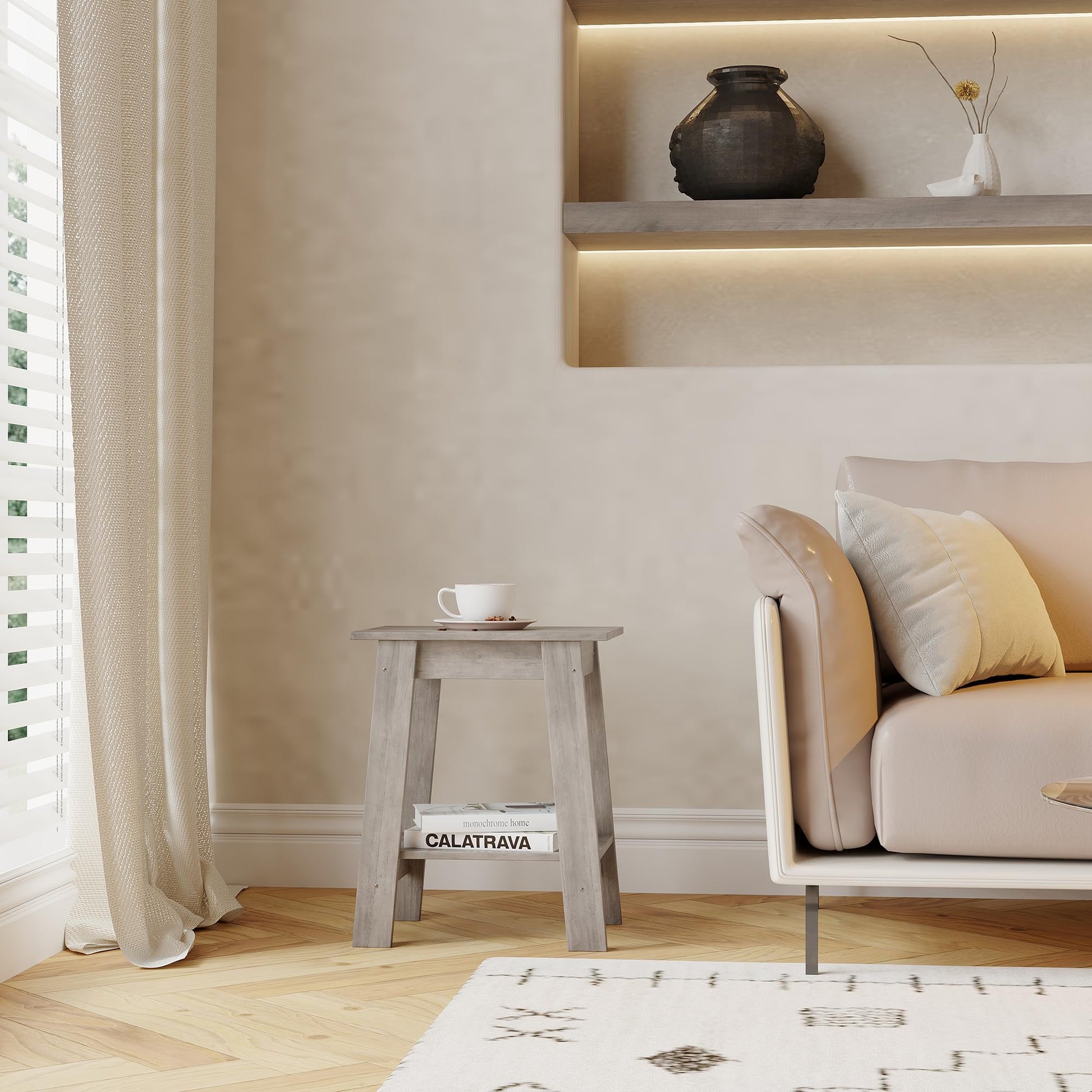 Garvee table d’appoint style campagne à 2 niveaux avec rangement, bois noir