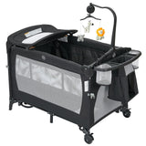 Garvee 5-en-1 Lit Bébé Multifonction Pliant avec Roulettes Matelas Inclus Filet Respirant Table à langer Amovible Sac de Transport Sécurité Renforcée, noir - Noir