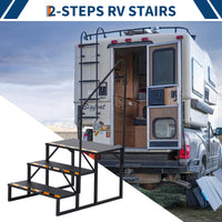 Escalier 3 marches Garvee RV avec rampe – Marches pliables en aluminium, antidérapantes, pour camping-car, piscine et spa, noir