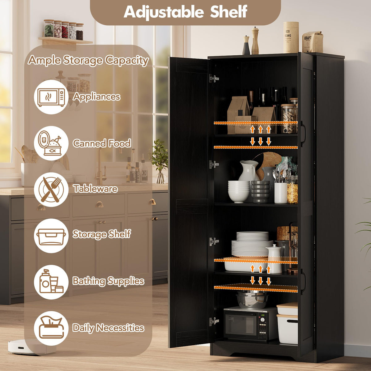Garvee armoire de rangement haute 152 × 60 × 30 cm noire, 2 portes et étagères réglables