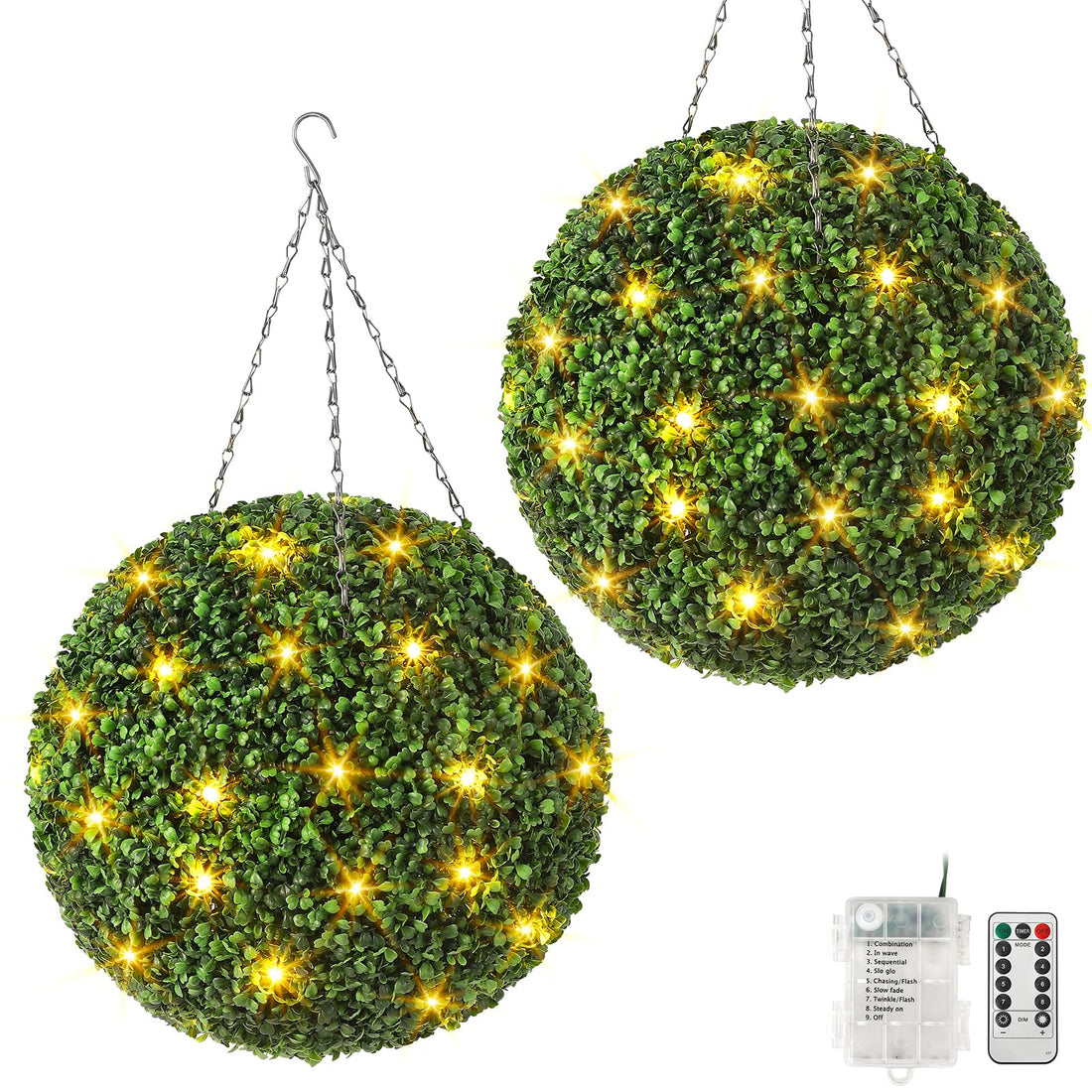 Boules de buis artificiel Garvee 50 cm avec 40 lumières LED, en plastique, pour jardin et mariage, lot de 2, vertes