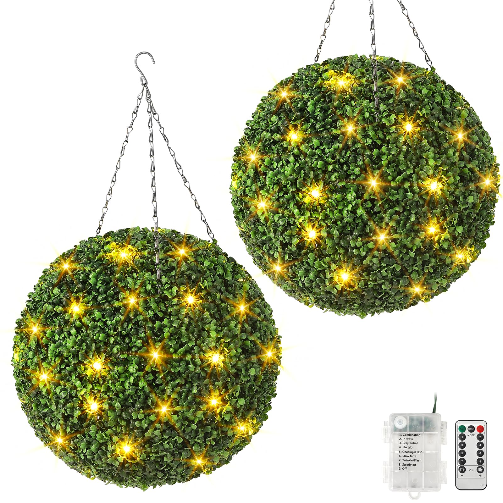 Boules de buis artificiel Garvee 50 cm avec 40 lumières LED, en plastique, pour jardin et mariage, lot de 2, vertes