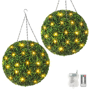 Boules de buis artificiel Garvee 50 cm avec 40 lumières LED, en plastique, pour jardin et mariage, lot de 2, vertes