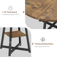 Table de salle à manger ronde Garvee pour 4 à 6 personnes, 119 cm (47 pouces), structure en métal, plateau en bois, design industriel, gain de place, grise