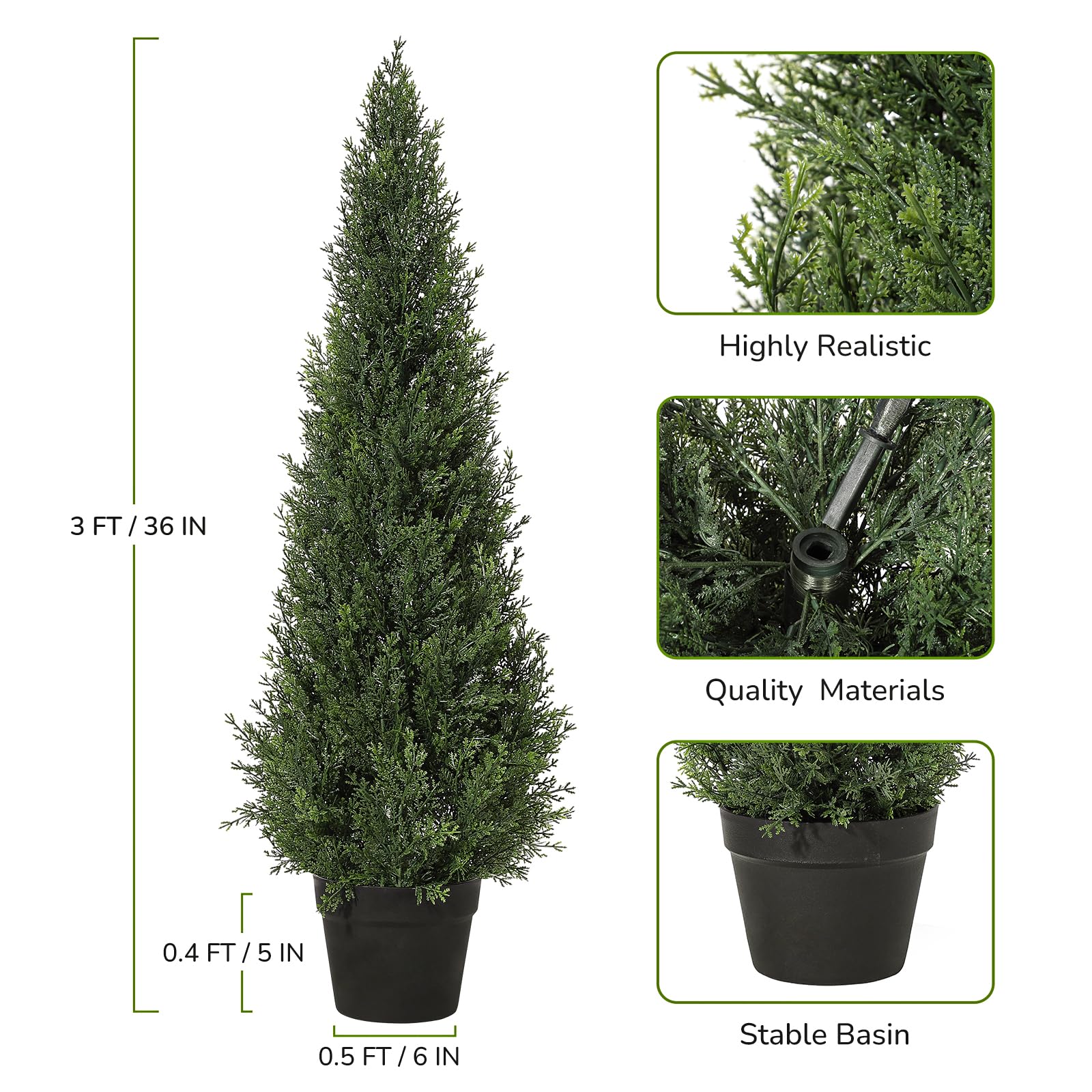 Garvee Arbre artificiel cèdre topiaire 91 cm, faux cyprès en pot, plante persistante décorative pour intérieur, porche, terrasse et jardin, lot de 1