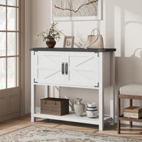 Console Garvee style ferme avec 2 portes, en bois robuste et résistant aux rayures, blanc et noir, 81 cm (32 pouces), idéale pour la cuisine et le salon.
