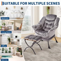 Fauteuil relax Garvee avec repose-pieds, ergonomique et robuste, revêtement en imitation fourrure de lapin, pour salon et bureau, pliable, grand format, gris