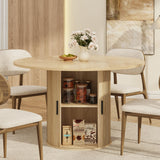 Garvee Table à manger ronde de 119 cm, effet bois de poirier, rangement à 2 niveaux et porte coulissante, pour 4 personnes - Effet bois de poirier