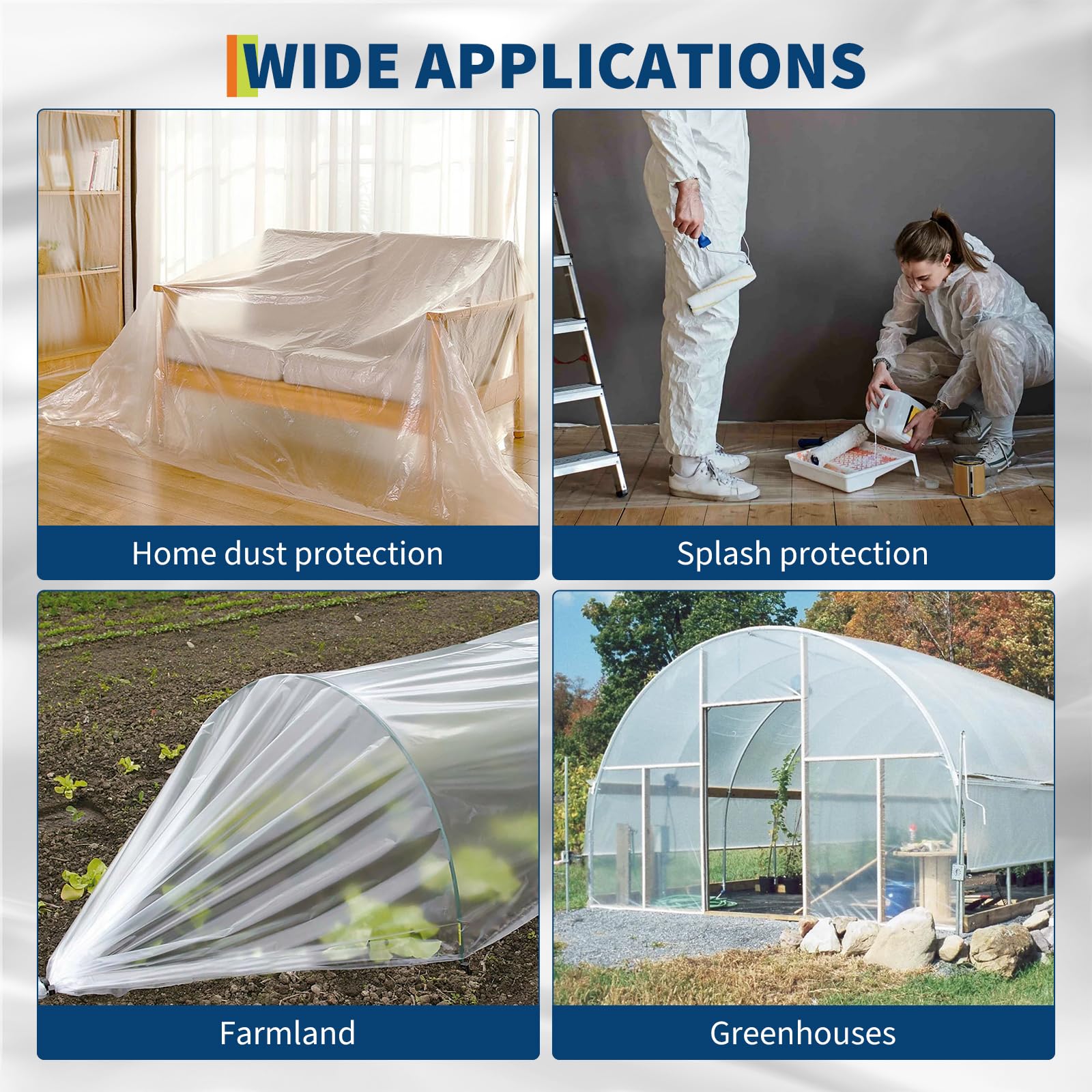 Film de serre Garvee 26 x 150 pi LDPE 6 mil résistant aux UV transparent flexible pour l'agriculture horticole